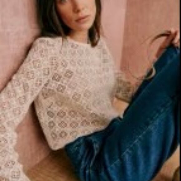 Sezane Tops - Sezane Lova Ecru Lace Guipure Long-Sleeve Blouse, in Beige, Size 8 (40), Like Ne